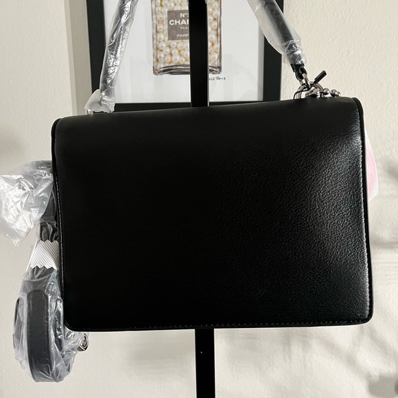LOVE MOSCHINO NWT AUTHENTIC LOGO-CHARM BLACK FAUX LEATHER SATCHEL BAG - Picture 7 of 17